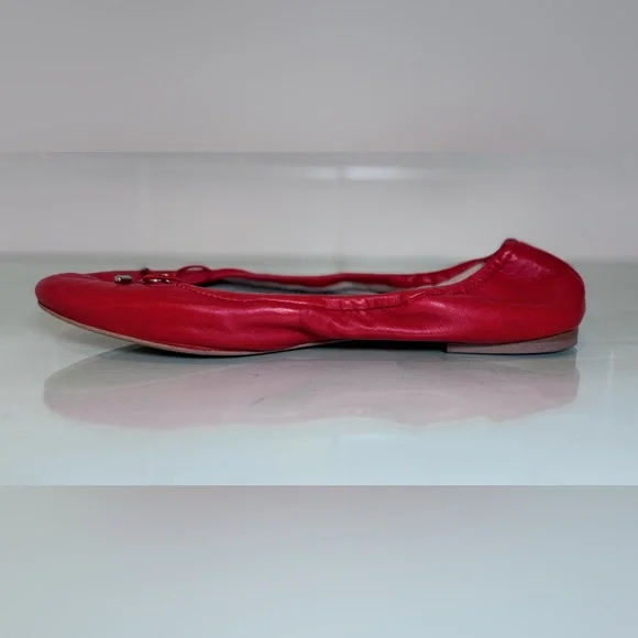Sam Edelman Women's Felicia Flat Size 7.5 Red Leather Ballet Shoe Bow Charm - Picture 4 of 10